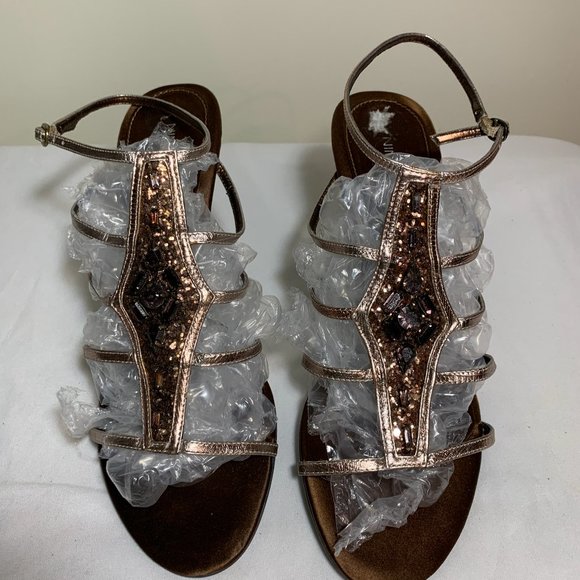 Nine West Sandals Heels With Rhinestones Bronze - Picture 1 of 8